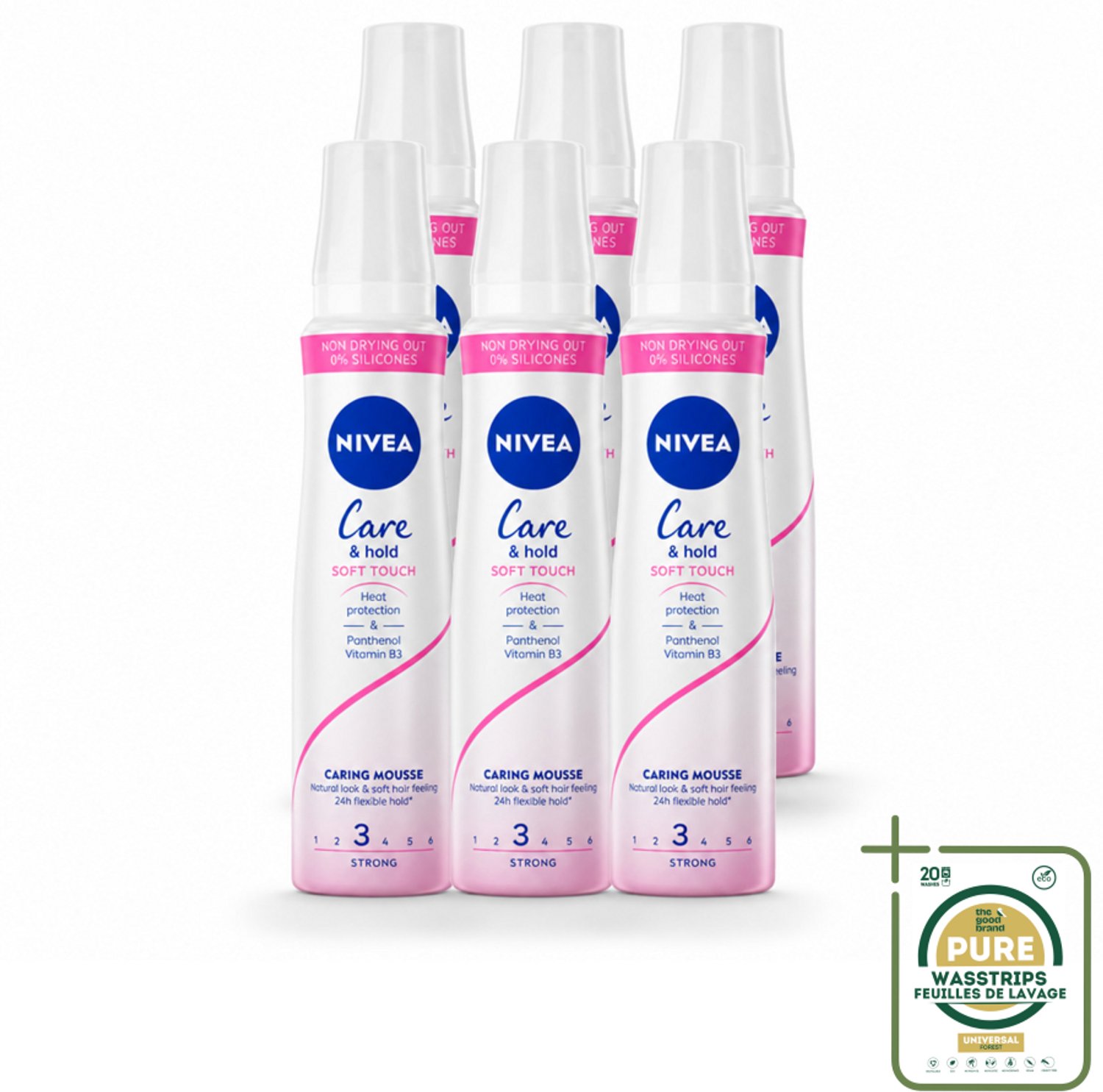 6 x NIVEA - Haarschuim - Verzorging & Stevigheid Zachte Aanzet - 24 Uur Lang Bescherming - 250 ml - Wasstrips - Haarmousse - Haarverzorging - Haarfixatie - Panthenol - Vitamine B3