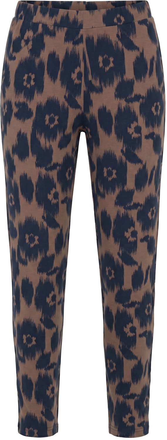 Ulla Popken - Dames - Legging bloemen smalle pijpen biologisch katoen - Kiezel bruin - Maat 50+