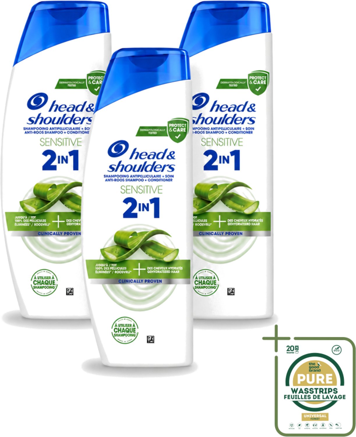3 x Head & Shoulders – 2-in-1 – Sensitive – 300 ml - Wasstrips - Anti-roos Shampoo - 2-in-1 Shampoo - Shampoo Tegen Roos - Hydraterende Shampoo - Dagelijkse Shampoo