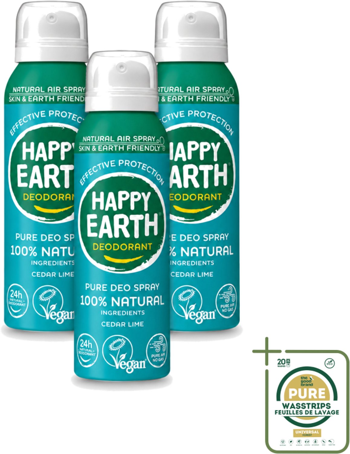 3 x Happy Earth – Deodorant Natural Air Spray – 100% Natuurlijk Cedar Lime – 100 ml - 100% Natuurlijke Deodorant - Ceder En Limoen - Frisse Geur - Anti-perspirant - Huidvriendelijk