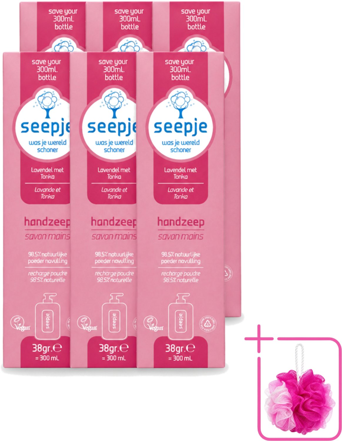 6 x Seepje - Handzeep - Rijke Geur en Hydratatie - Lavendel met Tonka - Navulverpakking - 38 g - Bulkverpakking - Handzeep - Douchemop - Navulpoeder