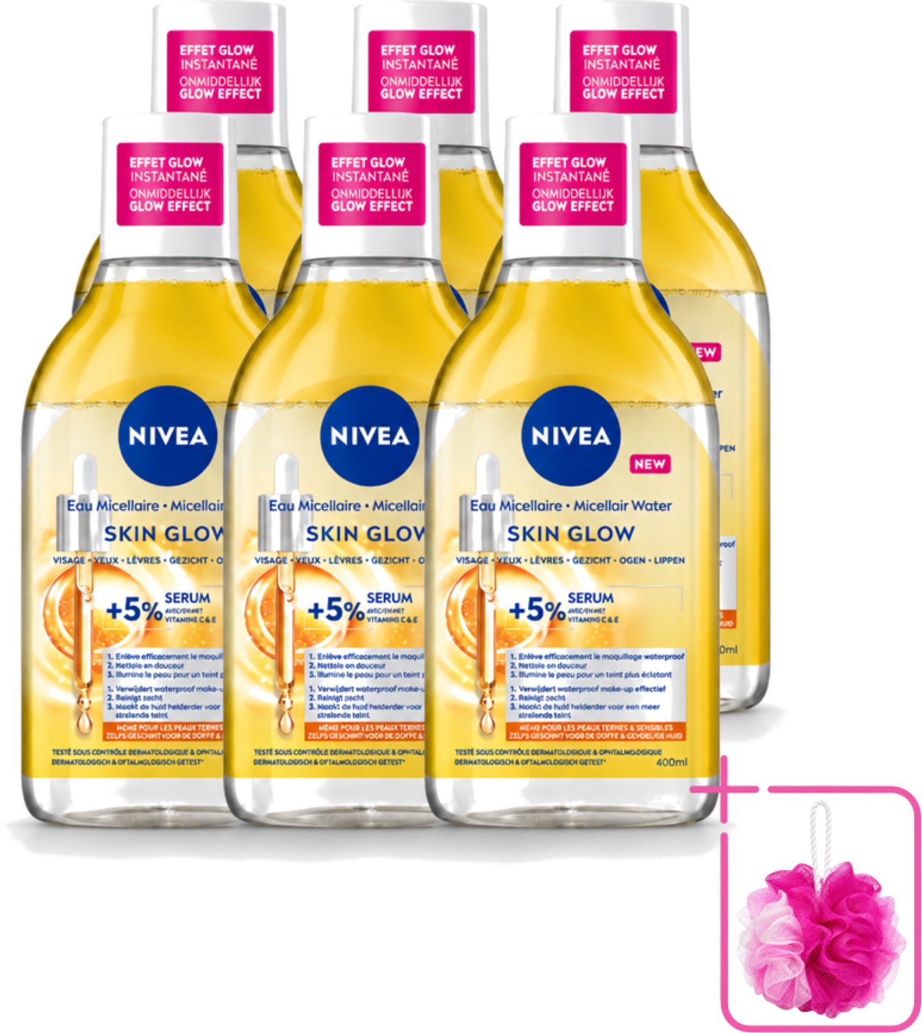 6 x NIVEA - Micellair Water - Serum Verrijkt Stralend - Verwijdert Waterbestendige Make-up - 400 ml - Bulkverpakking - Micellair water - Douchemop - Reinigen
