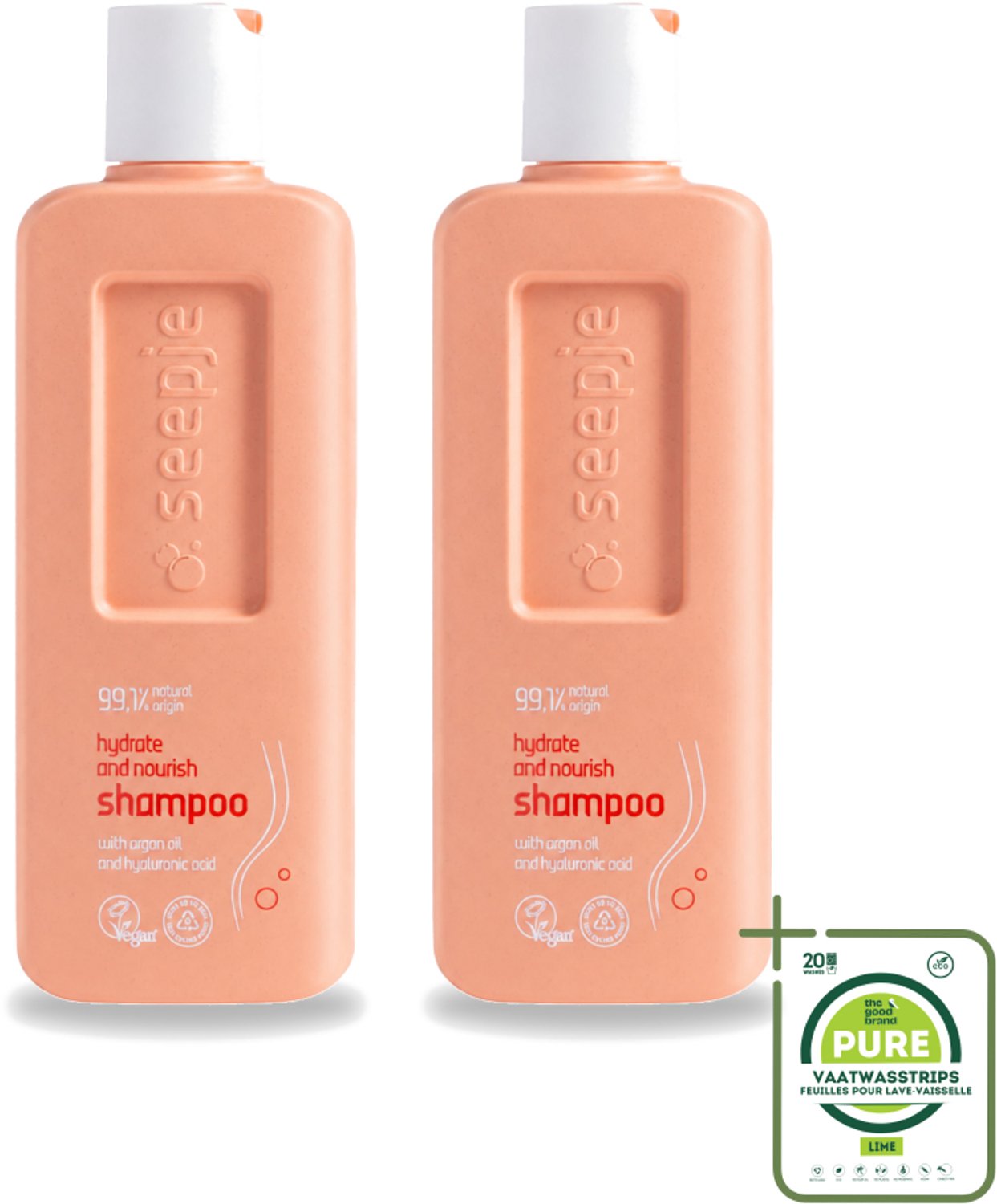 2 x Seepje - Hydrate & Nourish Shampoo - Intense Hydratatie voor Gezond Haar - 300 ml - Grootverpakking - Vaatwasstrips - Hydratatie Haar - Natuurlijke Shampoo - Voedend Haar - Droog Haar - Beschadigd Haar
