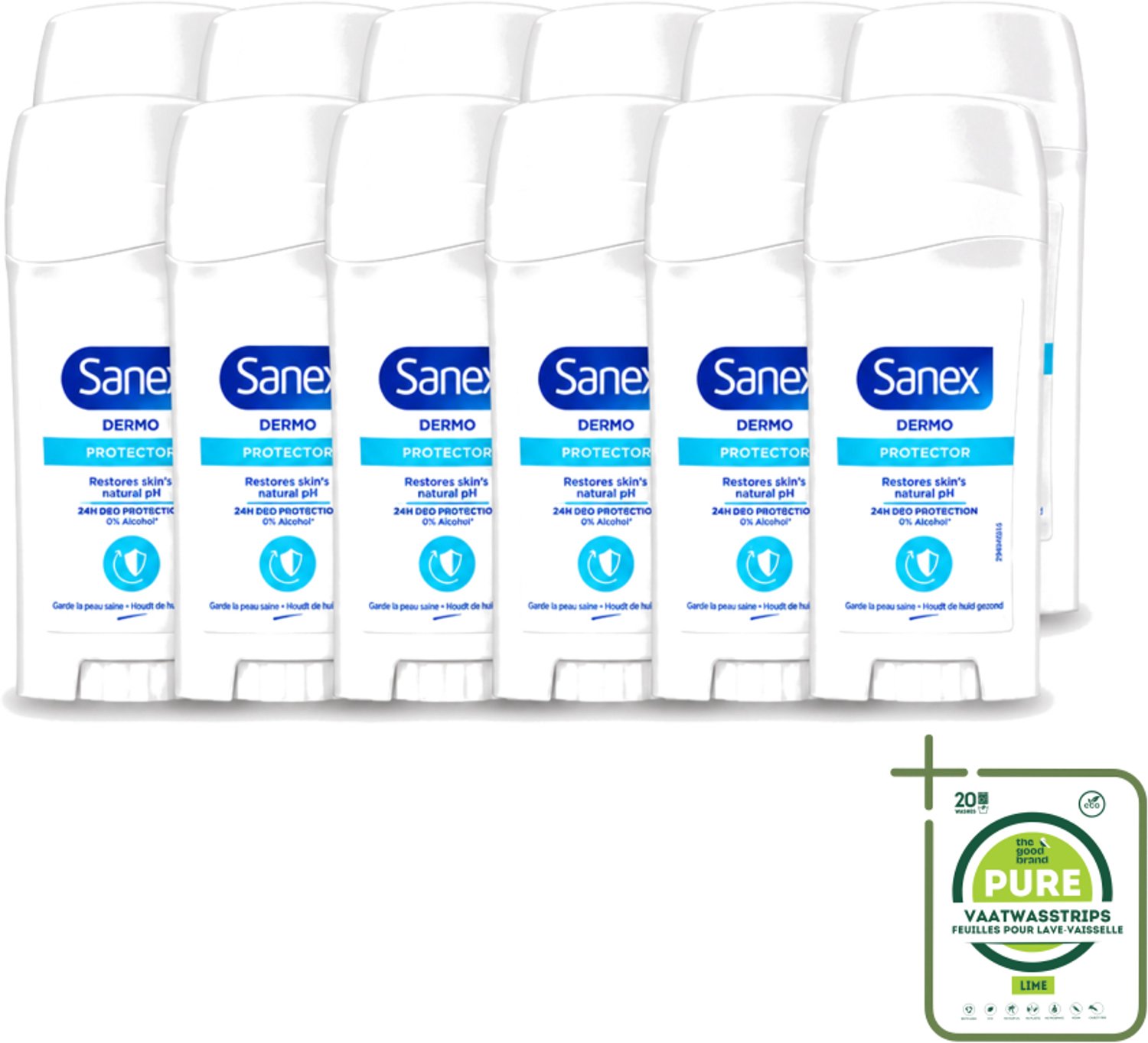 12 x Sanex - Deodorant Stick - Dermo Protector - Huidvriendelijke Formule - 65 ml - Grootverpakking - Vaatwasstrips - Deodorant Stick - Huidbescherming - Zweetbehandeling - Huidgeur - Huidverzorging