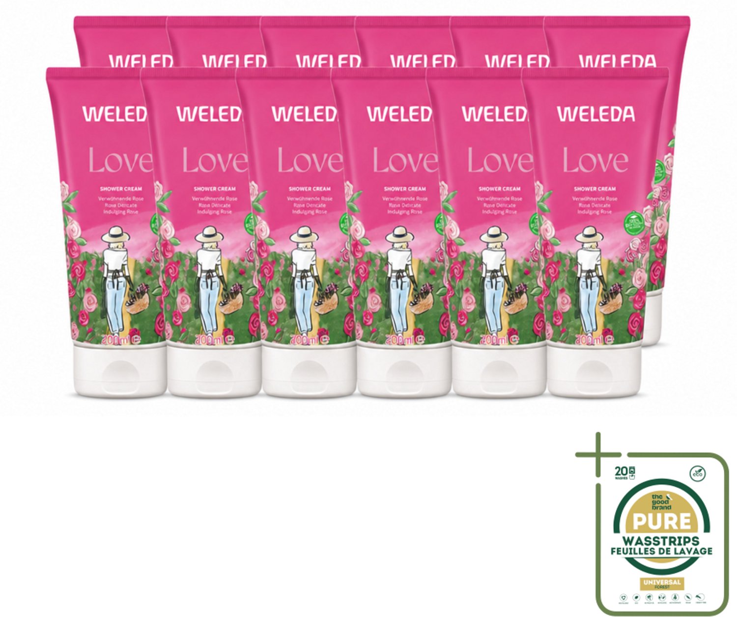 12 x WELEDA - Douchecrème Aroma Shower Love - 200 ml - Wasstrips - Douchecrème - Aromatherapie - Natuurlijke Douchecrème - Liefdevolle Geur - Wellness Douche