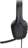 Zijkant van de zwarte Trust GXT 415 Zirox gamingheadset met microfoonarm en GXT-logo op de oorschelp.