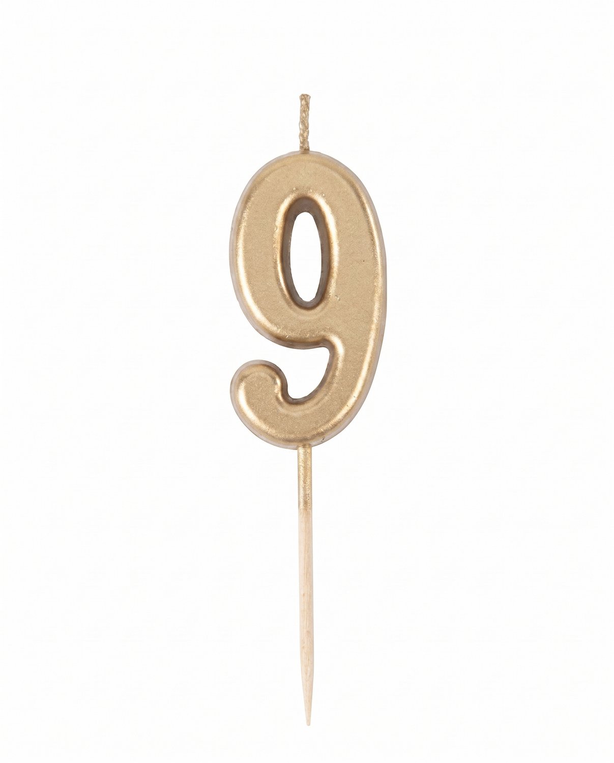 ARTYFETES - Verjaardagskaars cijfer 9 goud metallic 4,3 cm met prikker