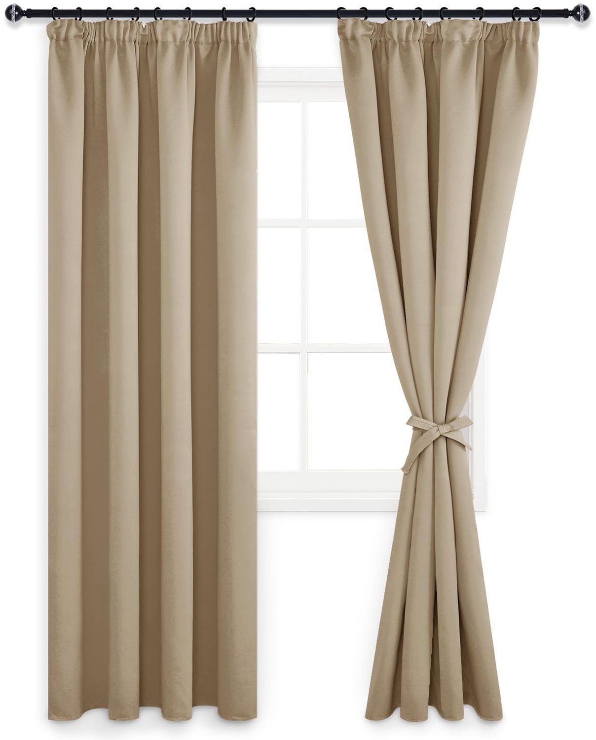 Blackout Gordijnen met Plooiband - 140x225 cm, Set van 2, Thermisch en Opaque voor Woonkamer en Slaapkamer (Taupe)