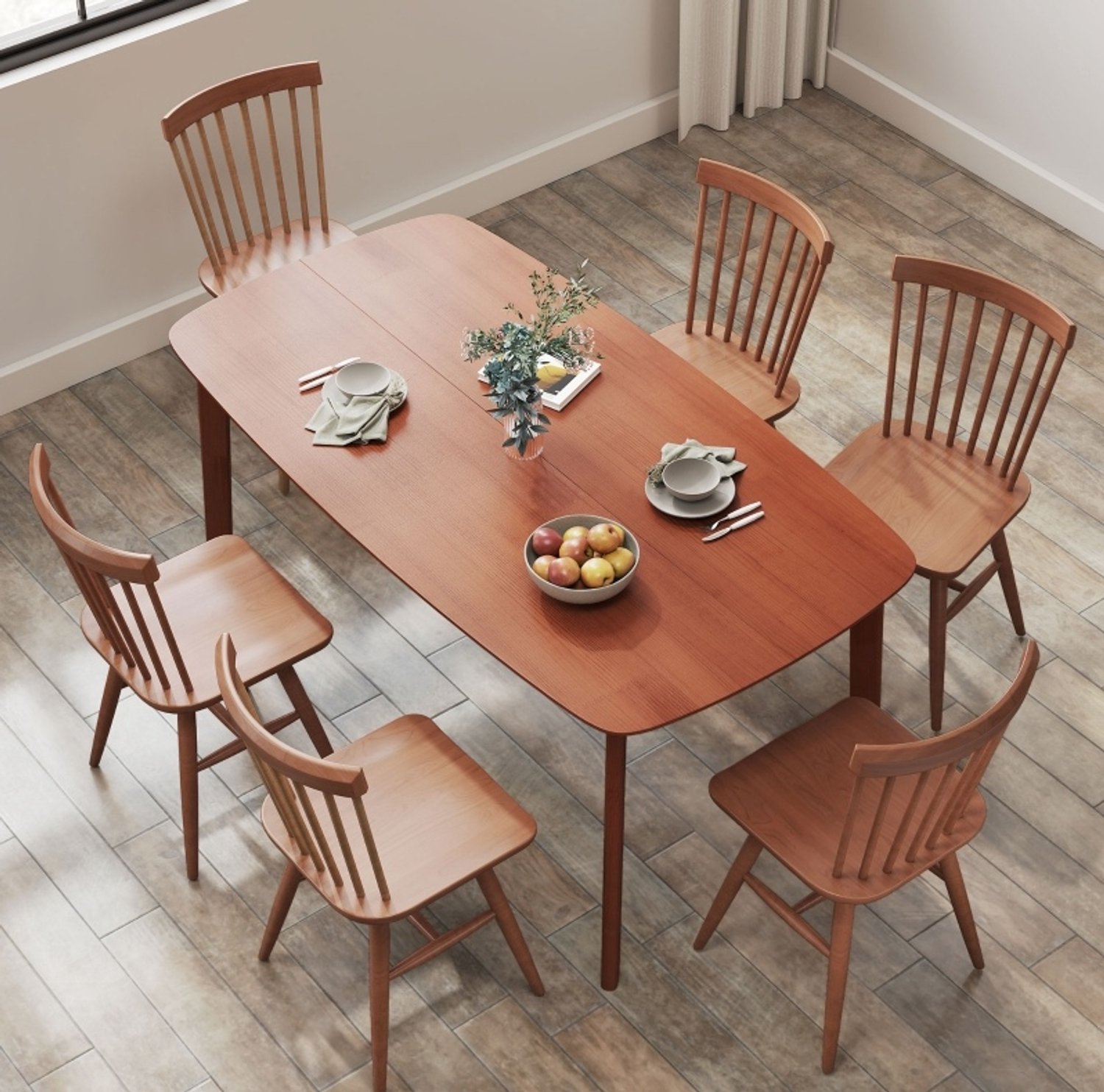 CHICFURN Eettafel - 6 personen - gelakt - rechthoekig - bruin