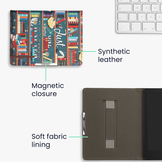 kwmobile e-reader hoesje geschikt voor Kobo Aura H2O Edition 2 hoes - E reader flip case met magneetsluiting - Ereader cover - bibliotheek design in meerkleurig — afbeelding 4