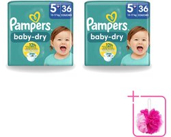 2 x Pampers – Luiers – Baby-Dry Maat 5+ (12-17 kg) – 36 Luiers - Bulkverpakking - Baby-luiers - Douchemop - Droge huid