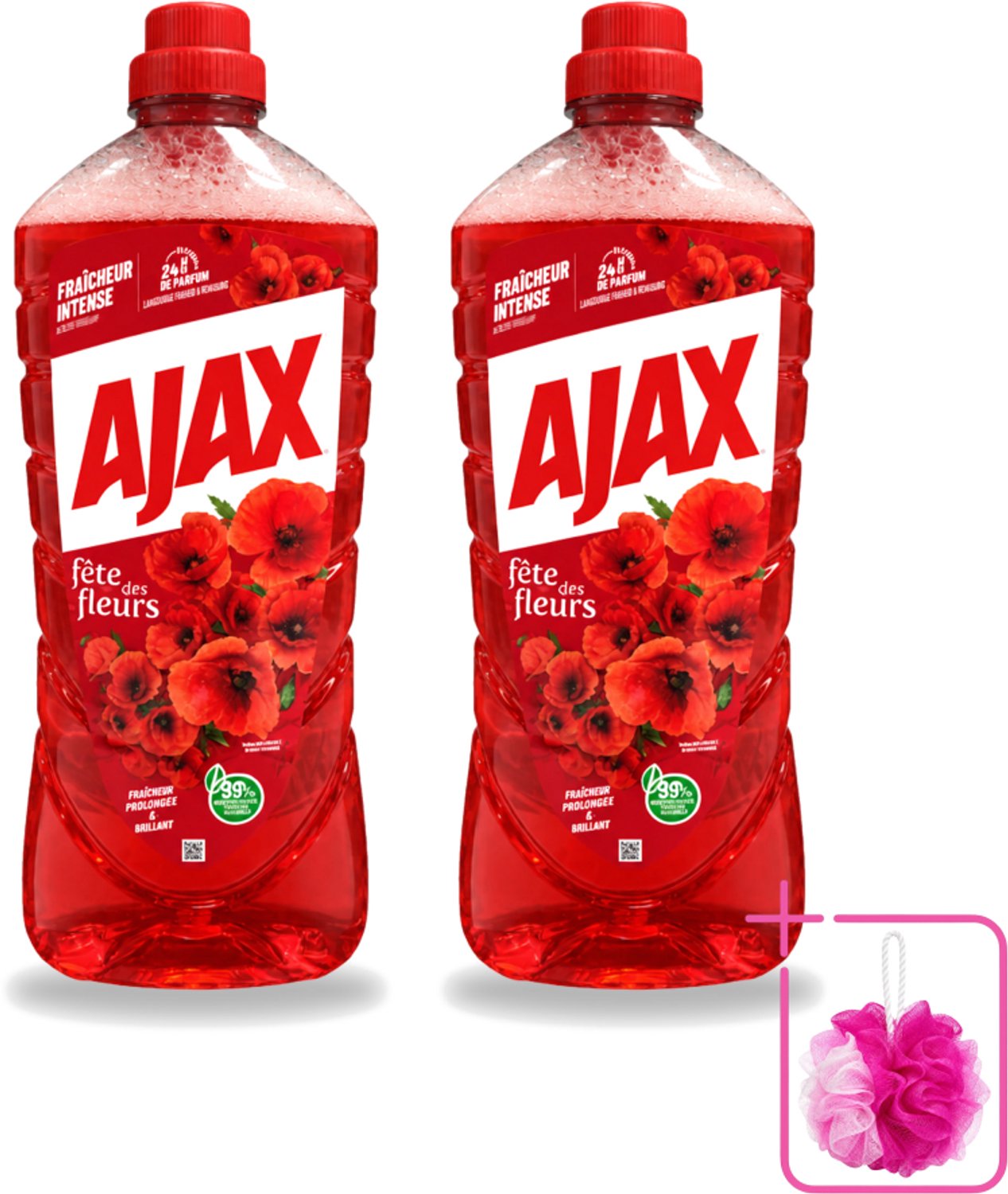 2 x Ajax – Allesreiniger – Rode Bloemen – 1,25 L - Bulkverpakking - Allesreiniger rode bloemen - Douchemop - Reiniger 1.25 l