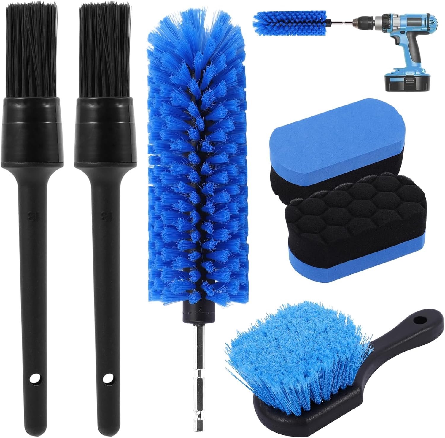 Complete Rim Brush Set voor Auto, Motor en Fiets - Draadloze Schroevendraaier, Nylon en RVS Borstels, Detail Spons Pad voor Velgen en Banden
