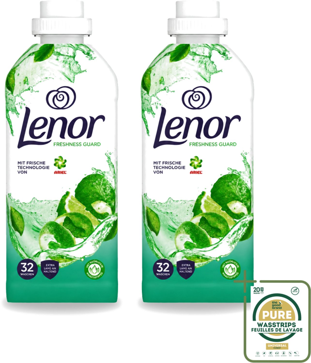 2 x Lenor – Wasverzachter – Freshness Guard – 32 Wasbeurten – 800 ml - Wasstrips - Wasverzachter - Frisheid - Geur - Geurprofiel - Geurtjes