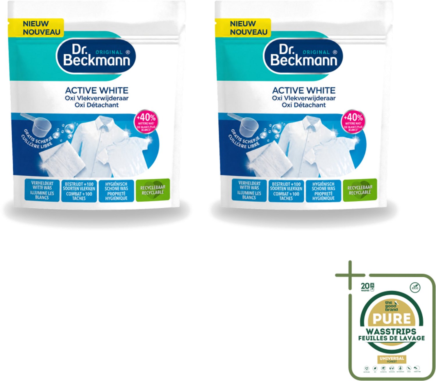 2 x Dr. Beckmann – Active White Oxi – Witte Was Poeder – 400 g - Wasstrips - Wasmiddel - Vlekverwijderaar - Witte Was - Vlekken Verwijderen - Wasmachine