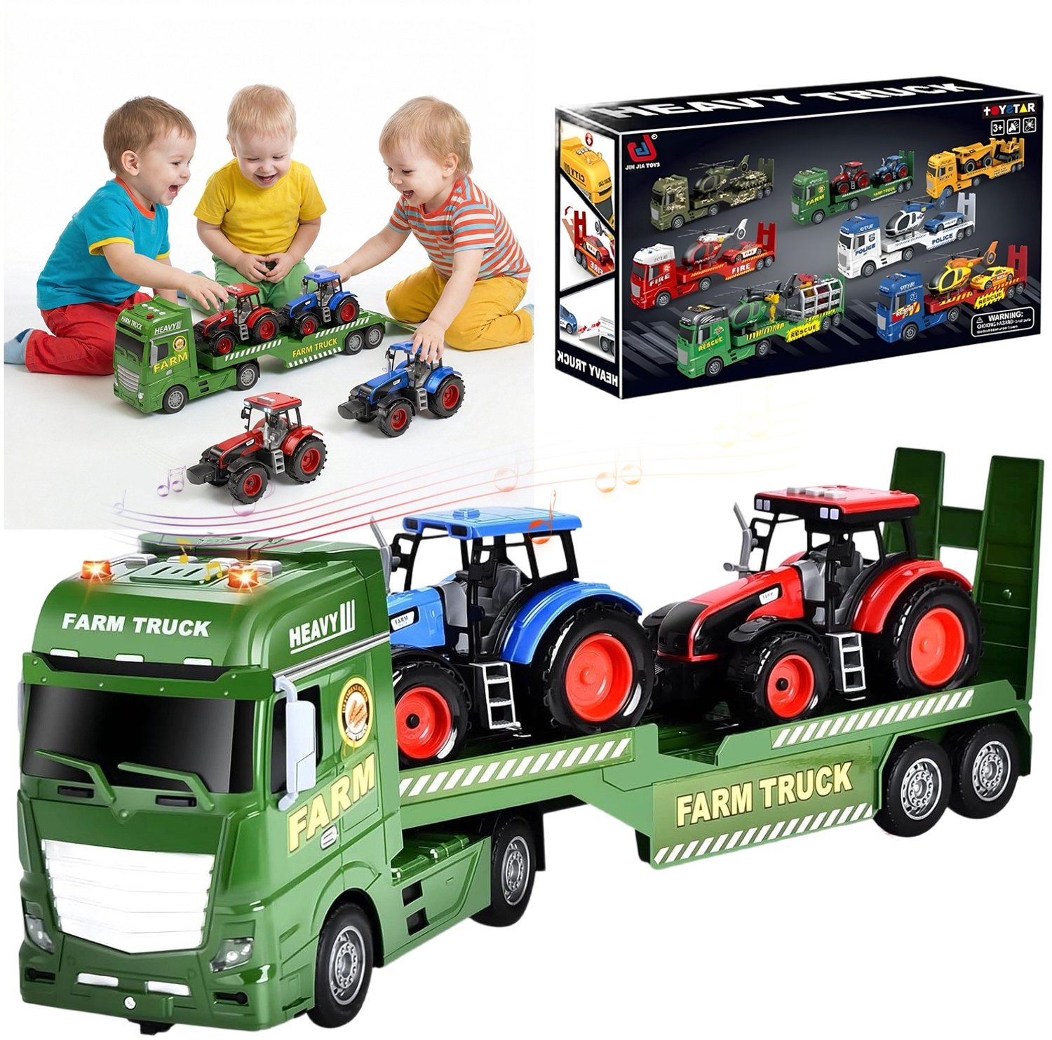 Boerderij Transportvoertuig met Aanhanger - Tractor Speelgoed - Speelgoedauto's - Tractor met Trailer - Traagheidsaandrijving - Licht & Geluid - Rollenspel - Veilig & Afgeronde Hoeken - Voor Kinderen van 3-6 Jaar