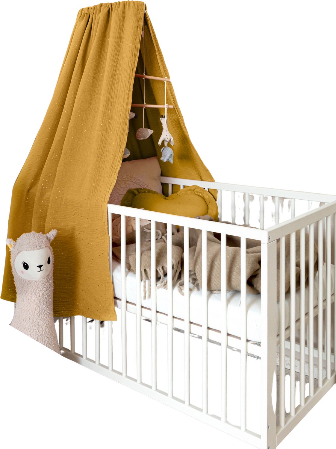 LILIMAUS Klamboe voor ledikant - hemeltje babybed - mousseline katoen - 140 cm - geel