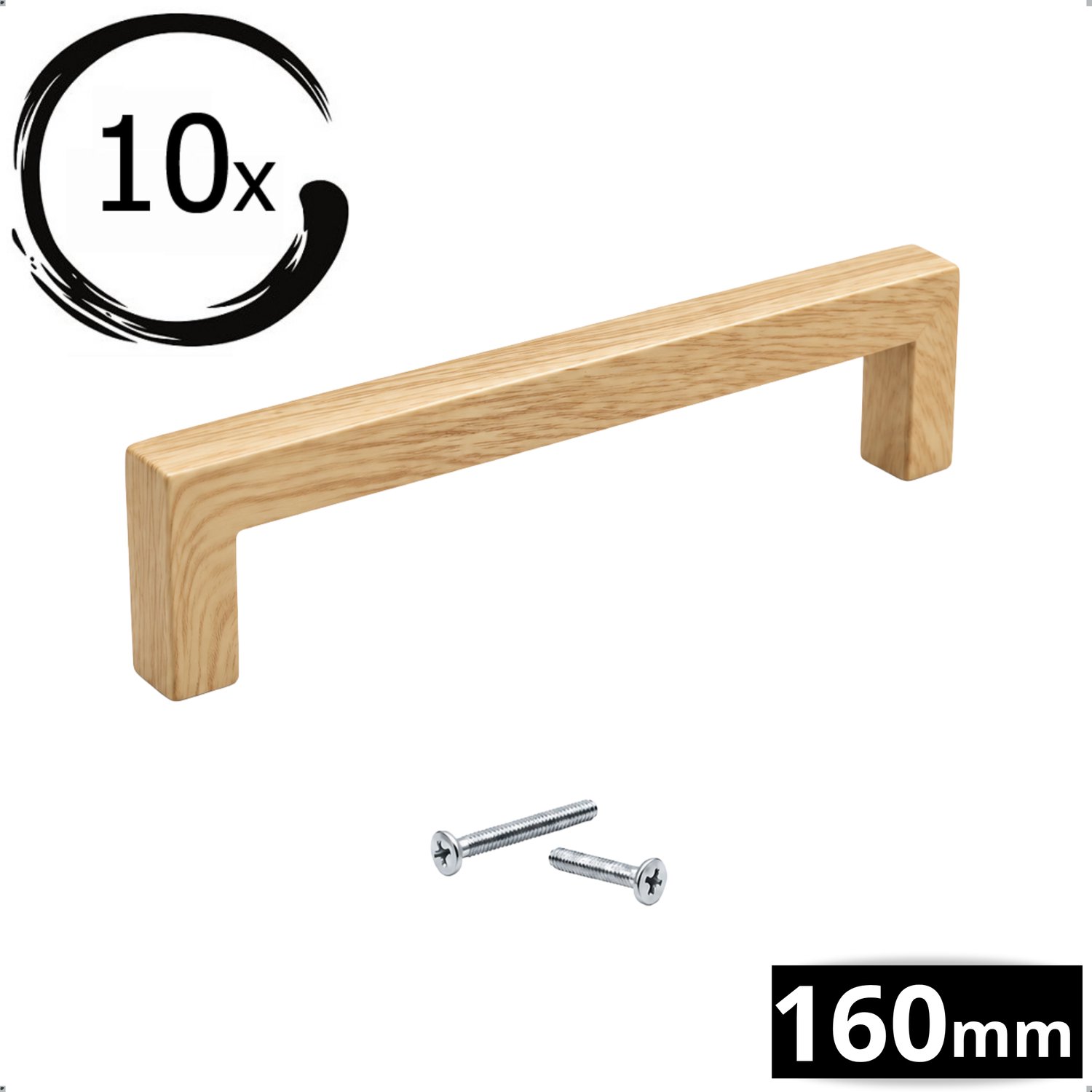 10X Handgreep kast Hickory 160mm boormaat eiken houtlook - Handgrepen kast hout - Handgrepen keukenkastjes
