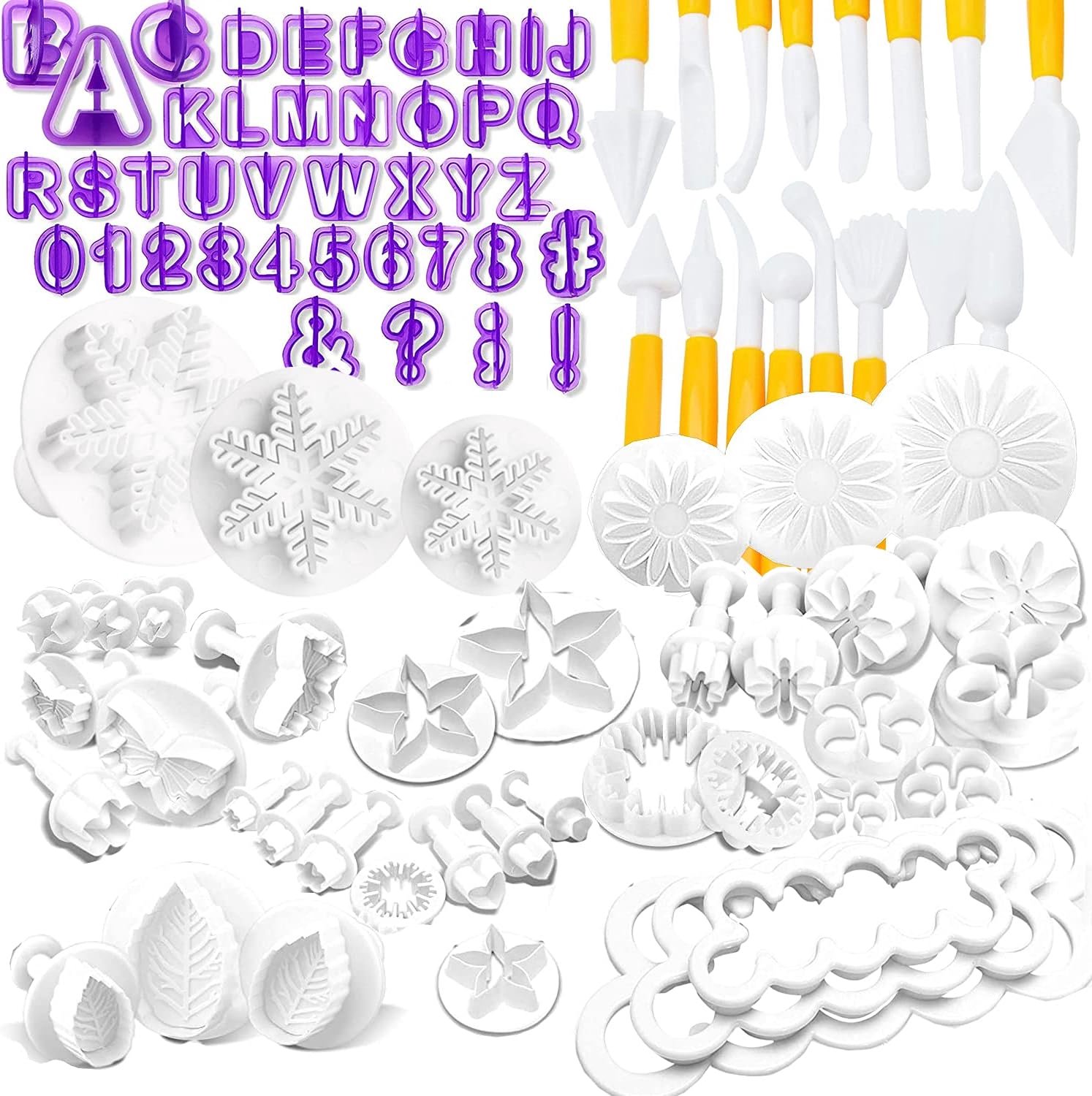87-delige Koekjessteker Set: Bloemen, Letters & Cijfers