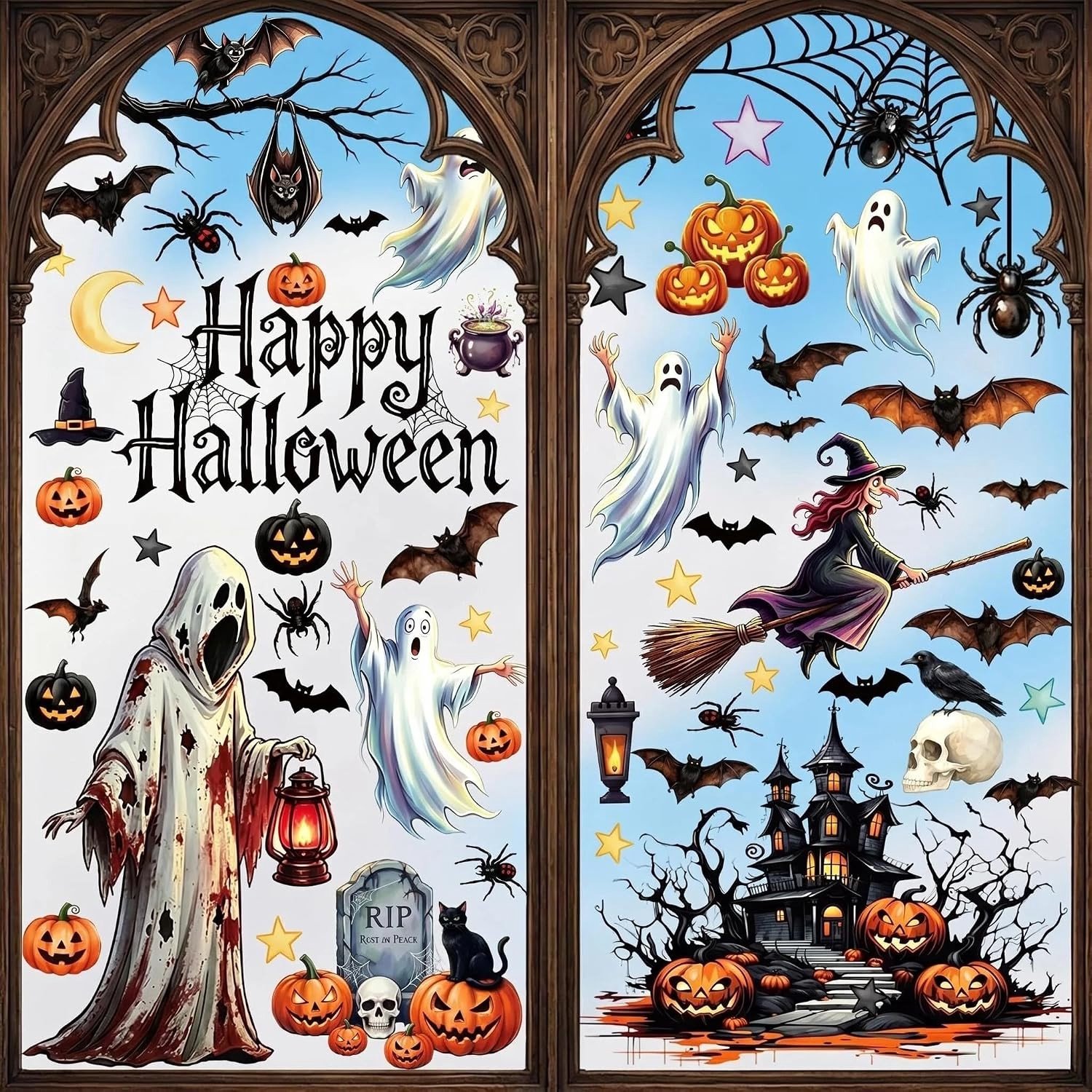 Halloween Raamstickers - Halloween - 9 Vellen - Dubbelzijdig Bedrukt PVC - Voor Decoratie