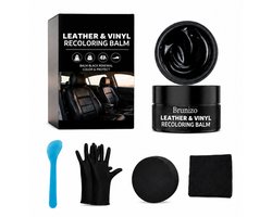 TLVX Leder Balsem Zwart 100Gram / Leer Onderhoud en Verzorging / Kleur en Dofheid Herstellen / Lederen Autostoel / Stuurwiel / Bankstel / Tas / Jas / Schoen / Bescherming / Restauratie / Stoelen Herstellen / Inclusief Spatel, Spons en Microvezeldoek