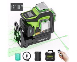 Huepar 3D Kruislijnlaser 3×360° Zelfnivellerend – Elektrische Roterende Basis – LCD-scherm & Bewegingsalarm – Afstandsbediening – USB-C Oplaadbaar – IP54 – Pulsmodus – HX03CG-PRO