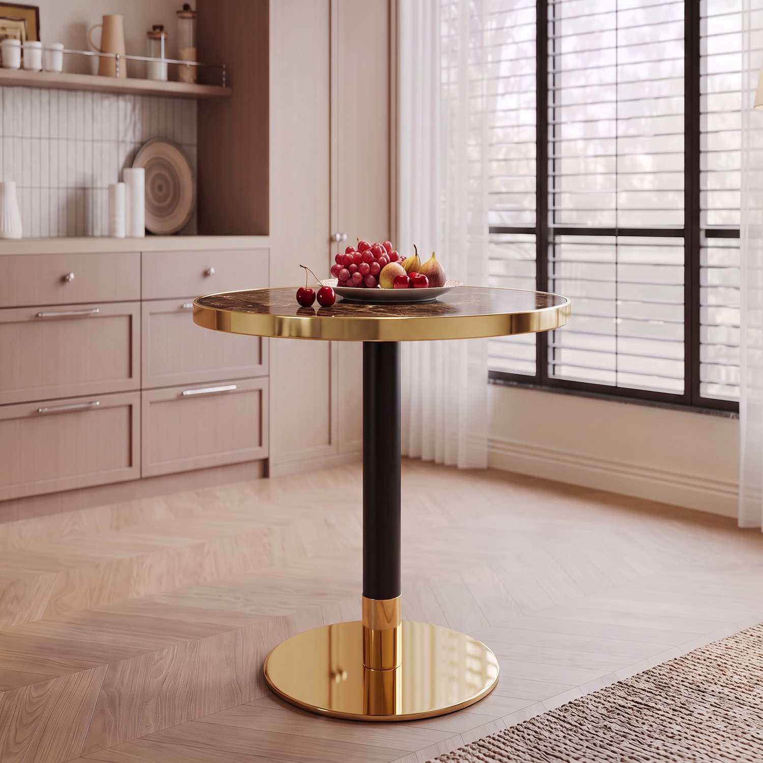 CHICFURN Bijzettafel - Marmerlook - Ronde tafelvoet - Grijs