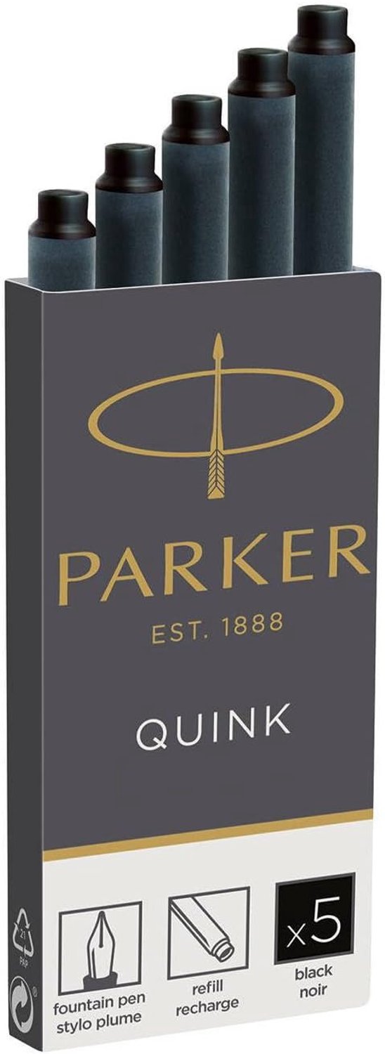 Parker Quink Vulpen Inkt Cartridges 10 Blauw 10 Zwart + Doek