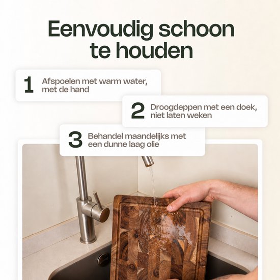 VDN Professionele Snijplank Acacia Hout met Sapgeul en Handvaten – Anti-slip Borrelplank - Hakblok Kopshout 26x38x3.5 cm — cadeau in Kookcadeaus - foto 6