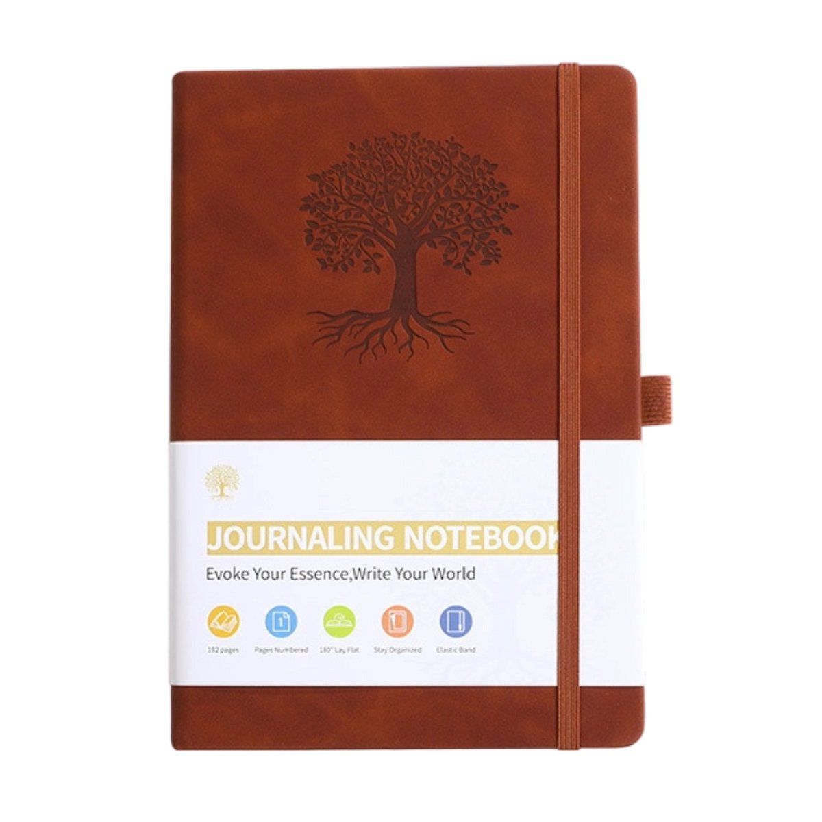 Notitieboek - A5 - 192 Pagina's - Schrijfnotitieboek voor Dames en Heren - Levensboom Design - penhouder - Met bladwijzers - Bruin