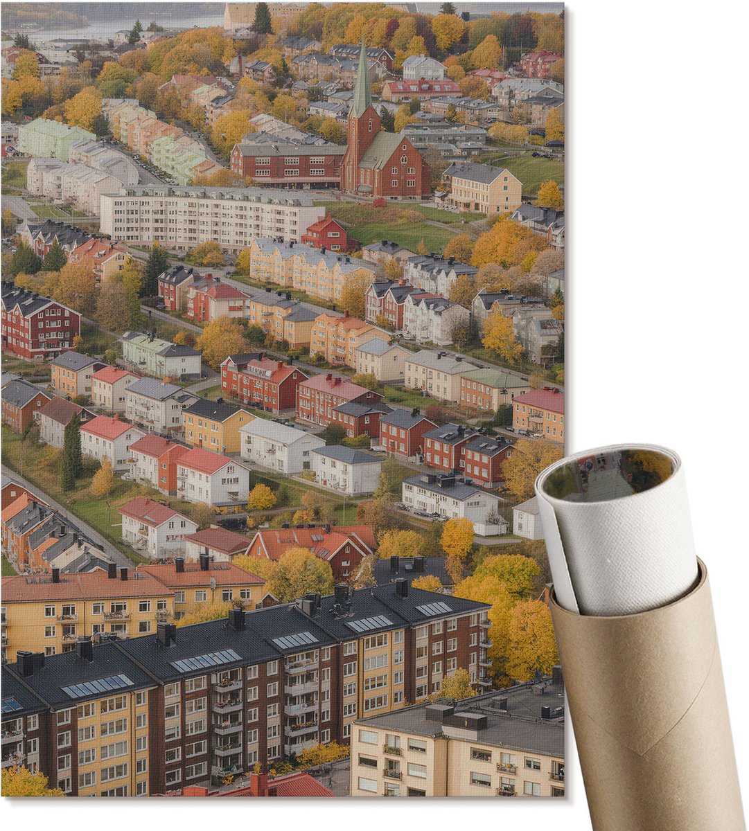 Coloray Polycanvas Poster - Een Pittoresk Stadje, Fotografie - 210 x 297 mm - Geel Motief - Rechthoek - Wandkunst - Woonkamer, Slaapkamer, Kantoor - Klassiek