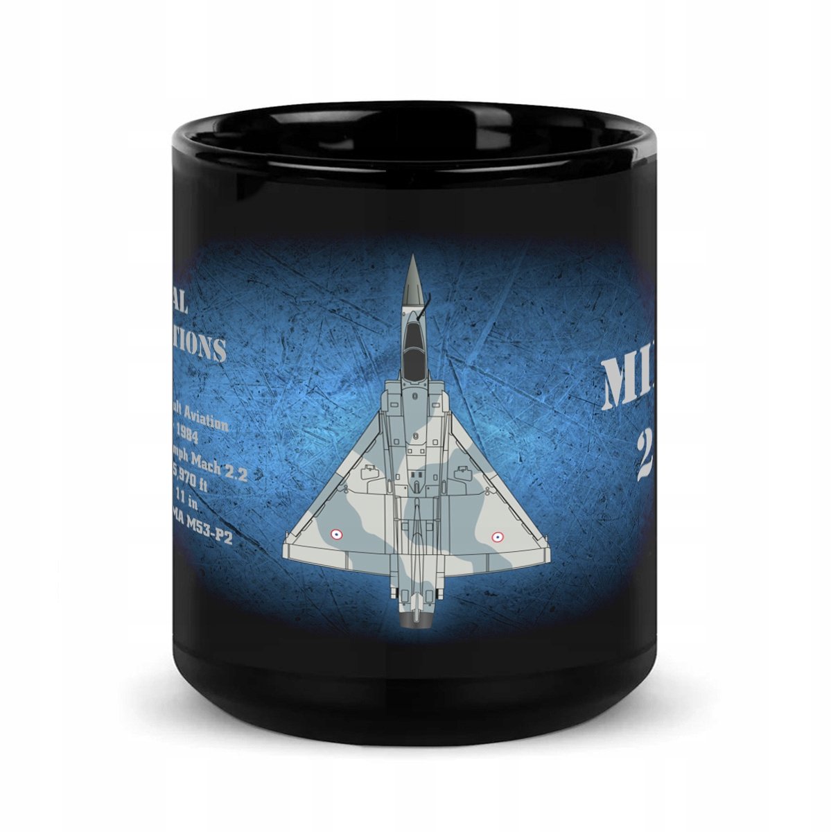 Zwarte Zwarte Mokken met Dassault Mirage 2000 Vliegtuig Ontwerp - 500ml