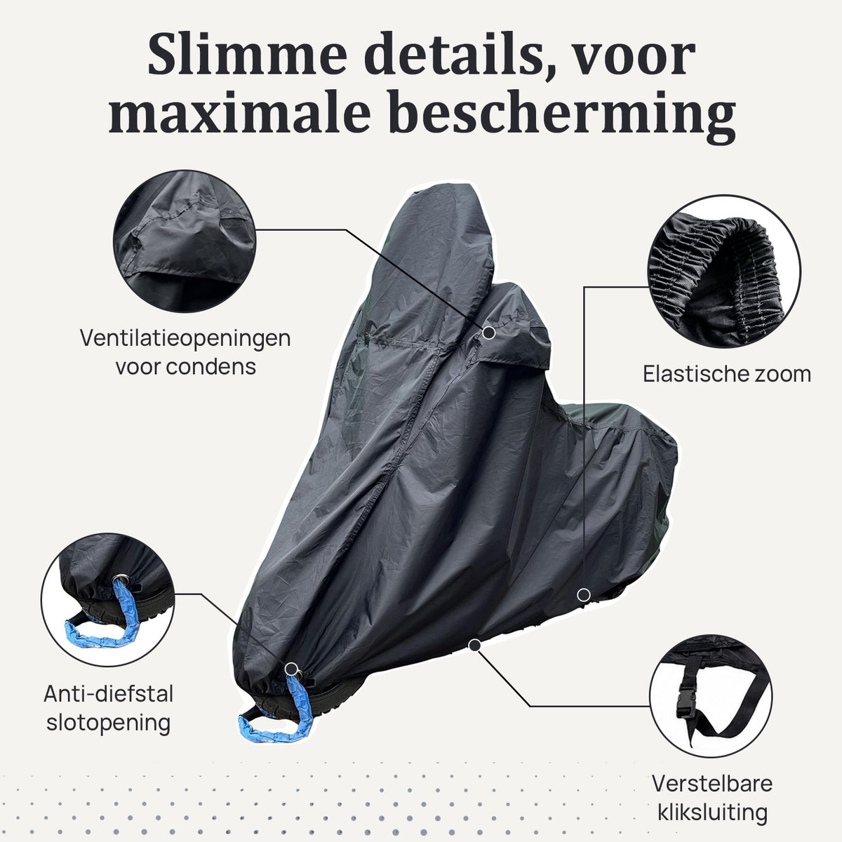 Scooterhoes met windscherm - maat L - waterdicht - scooter hoes - voor Vespa, Fiddle, Peugeot, Piaggio – foto 7