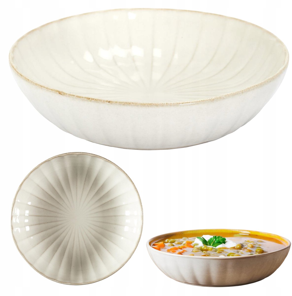 Diepe kom Eden 20 cm crème beige rond keramisch bord