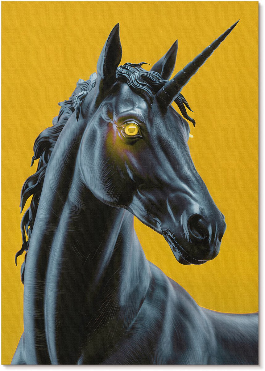 Tulup Canvas Poster Polycanvas - Zwarte Eenhoorn, Illustratie - A4 - Zwart Poster - Rechthoek - Muurdecoratie - Woonkamer, Slaapkamer, Kantoor - Modern