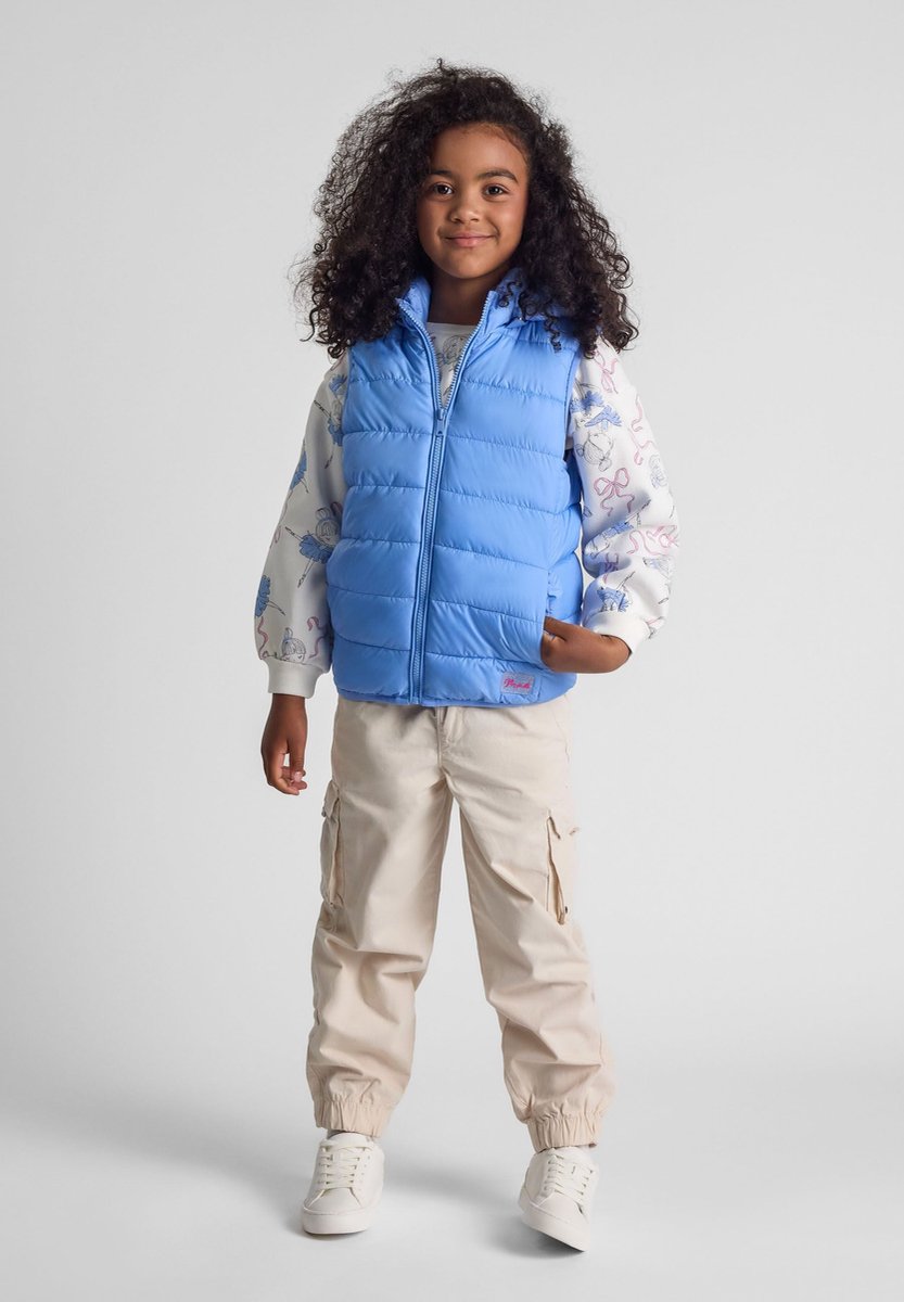 Minoti gewatteerde bodywarmer meisjes met capuchon lichtblauw