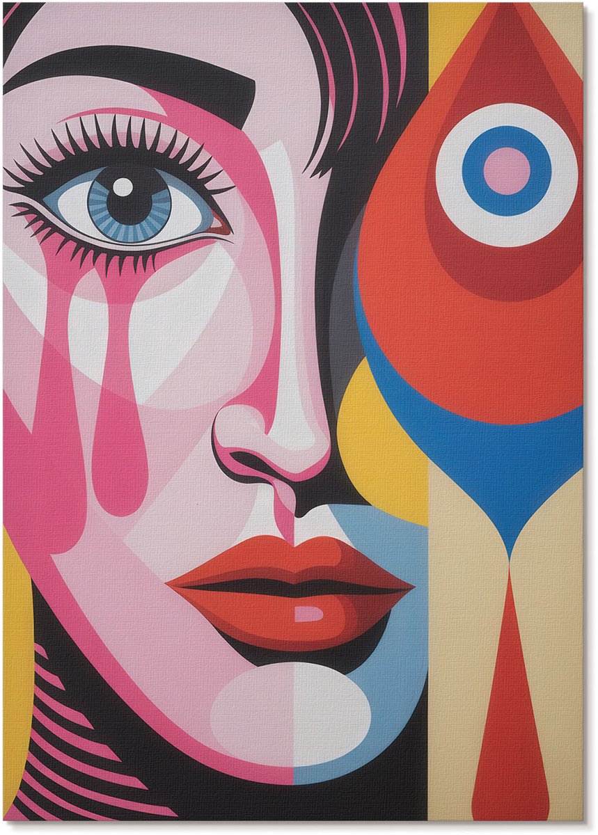 Tulup Polycanvas Wandposter - Kleurrijk Gezicht, Illustratie - A4 - Roze Patroon - Rechthoek - Wandkunstwerk - Woonkamer, Slaapkamer, Kantoor - Popcultuur