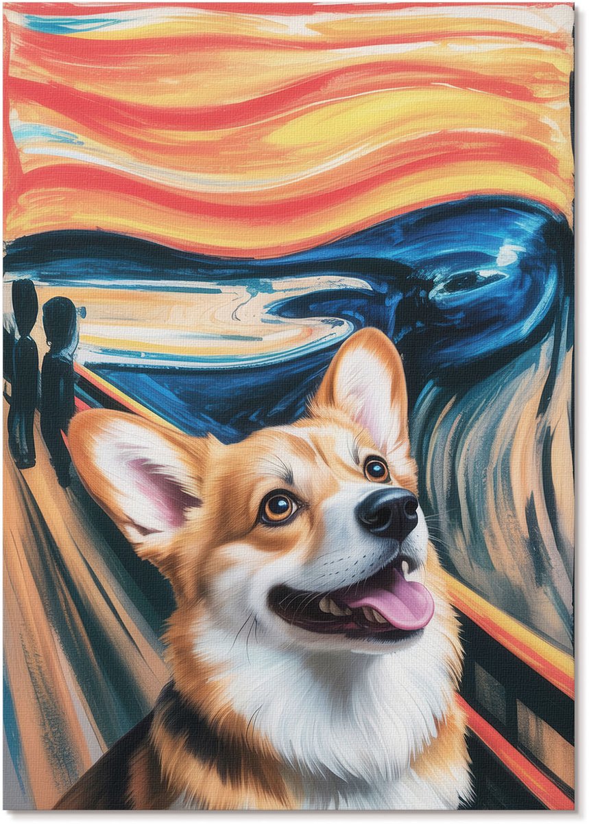 Tulup Polycanvas Wandposter - De Schreeuw En De Hond, Schilderen - A4 - Geel Poster - Rechthoek - Muurkunst - Woonkamer, Slaapkamer, Kantoor - Popcultuur