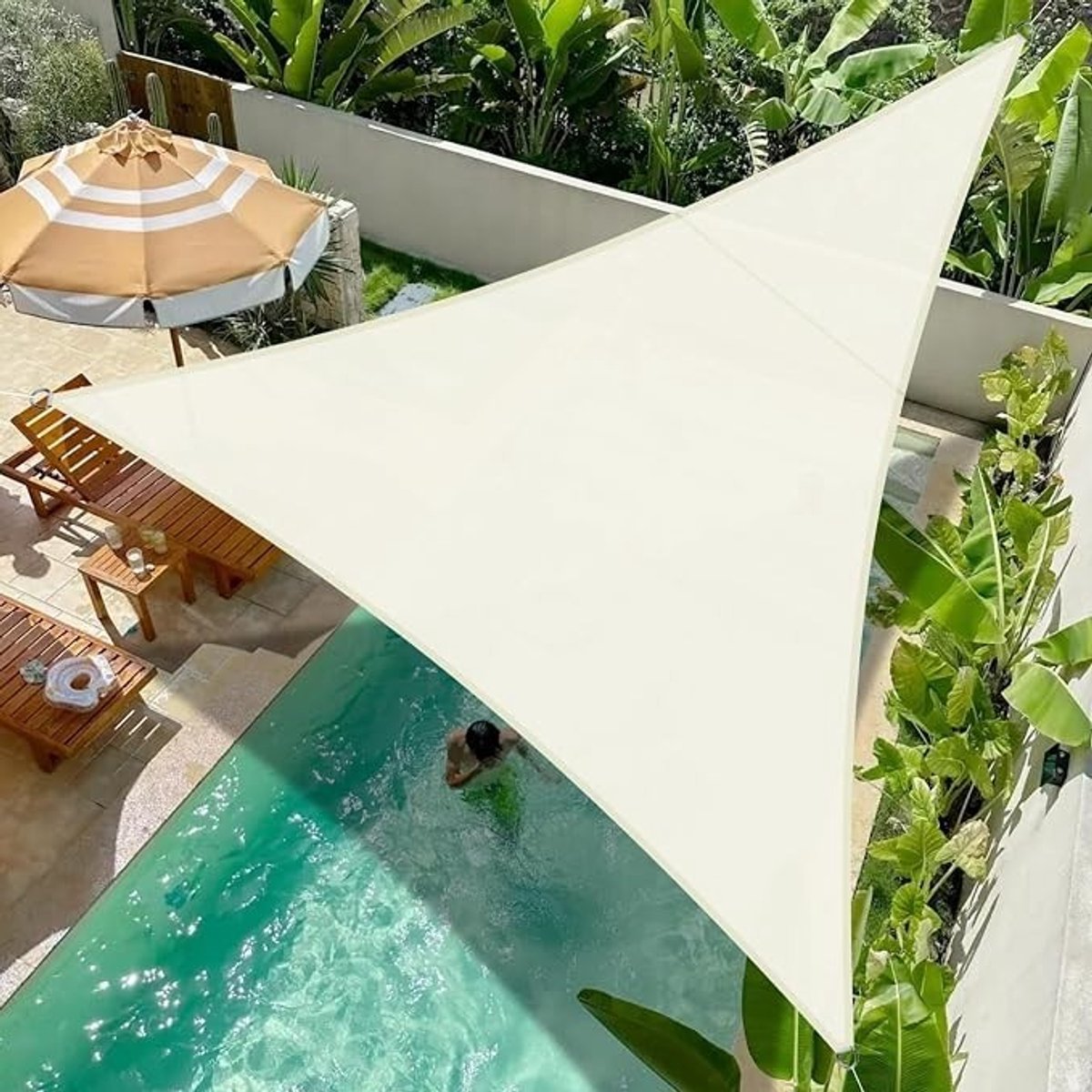 PolkaHome Schaduwdoek Driehoek 3x3x3m Waterafstotend Crème