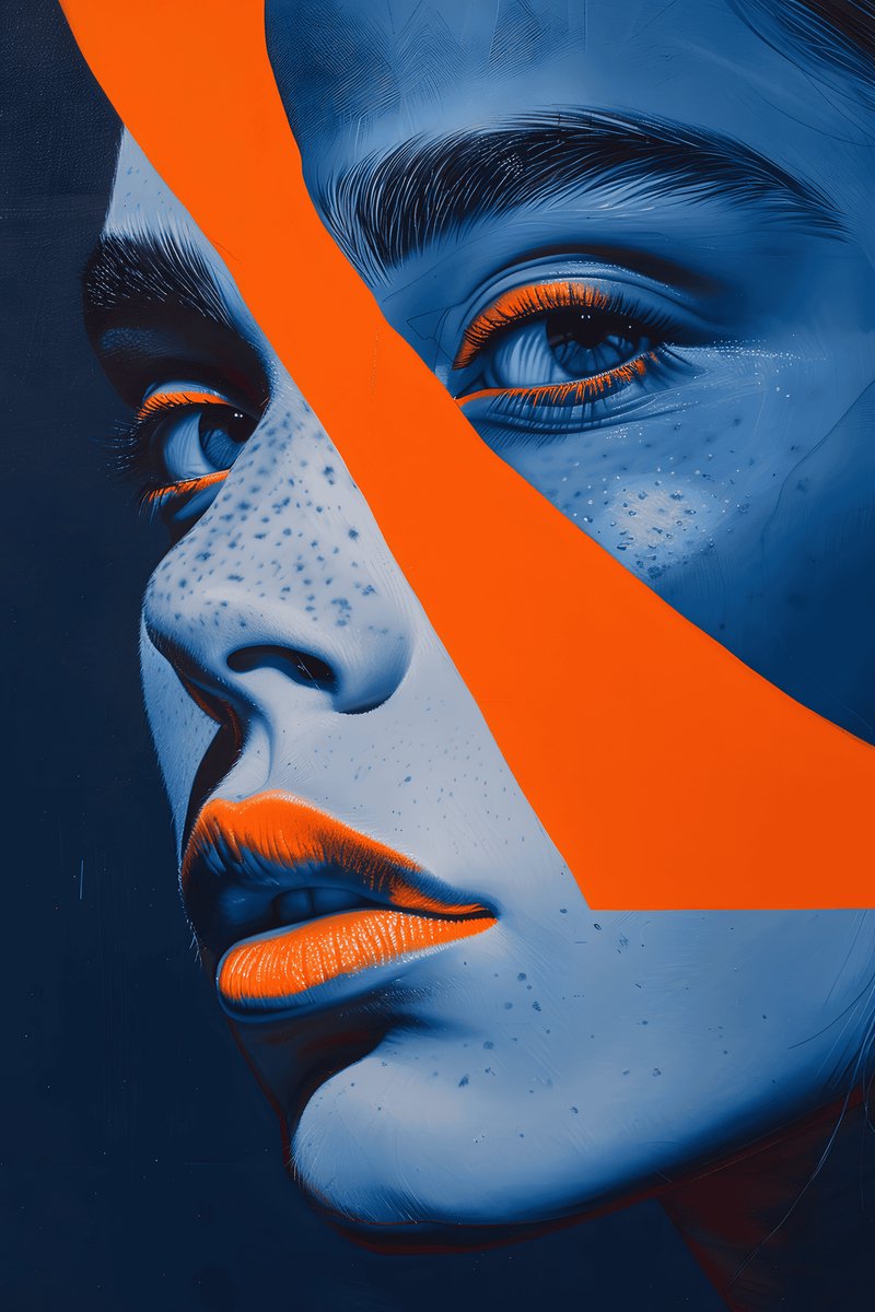 Blauw Oranje Poster - Portret - Kleurrijke - Abstracte - Kunst - Moderne Kunst - posters - formaat 30x40cm - Wanddecoratie - XS2365MT