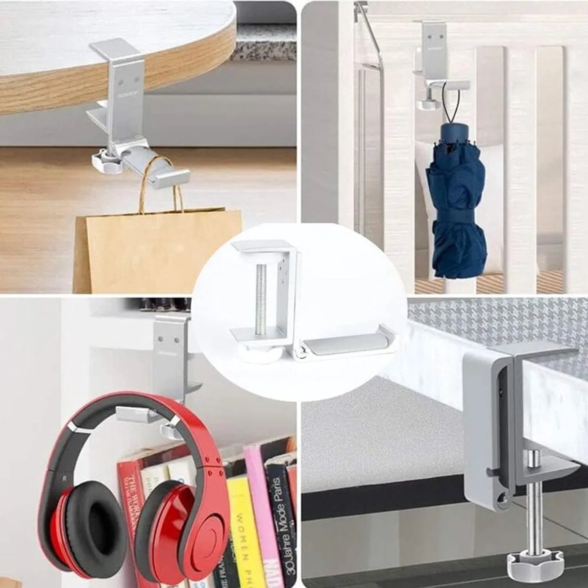 Hoofdtelefoonstandaard, universele hoofdtelefoonstandaard, hoofdtelefoonstandaard van aluminiumlegering, gaming hoofdtelefoonstandaard, bureau hoofdtelefoonstandaard, Geschikt voor computerbureaus, zilverkleurig.