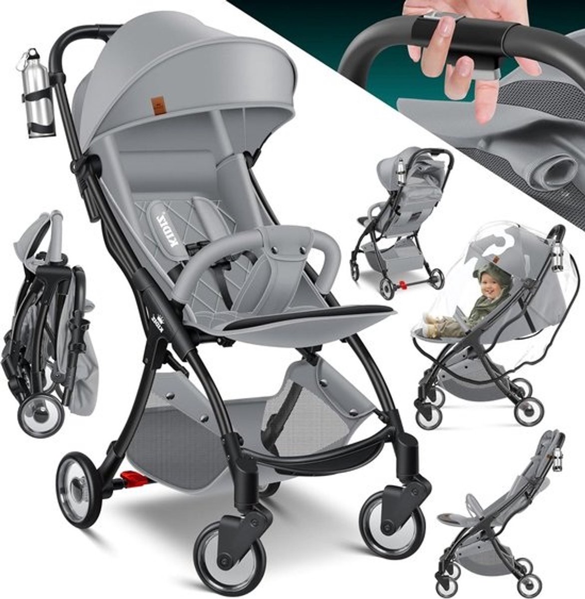 Kinderwagen Inklapbaar - Reisbuggy Compact - Veilig Vervoer - Eenvoudig Vouwmechanisme - Tot 15 kg - Grijs