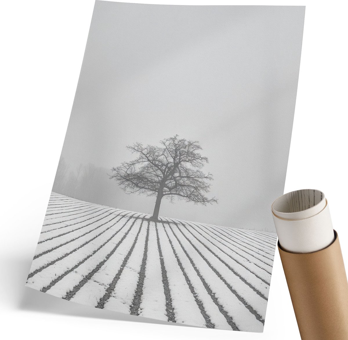 Coloray Polycanvas Poster - Winterlandschap, Fotografie - 210 x 297 mm - Zwart-wit Illustratie - Rechthoek - Muurdecoratie - Woonkamer, Slaapkamer, Kantoor - Klassiek