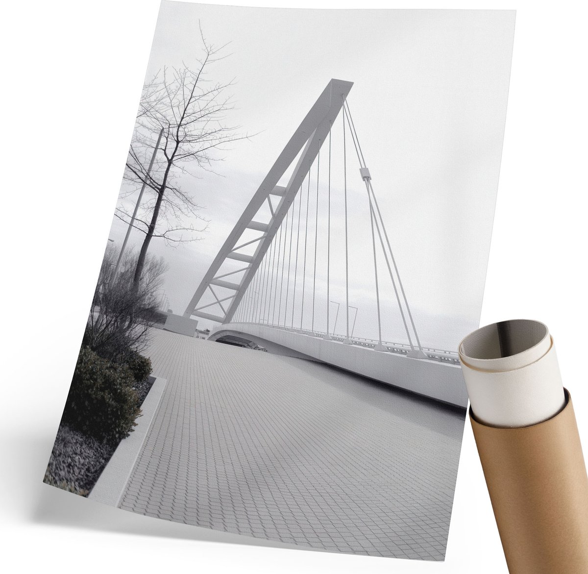 Coloray Polycanvas Poster - Grijze Brug, Fotografie - 210 x 297 mm - Grijs Wandposter - Rechthoek - Wandkunst - Woonkamer, Slaapkamer, Kantoor - Modern