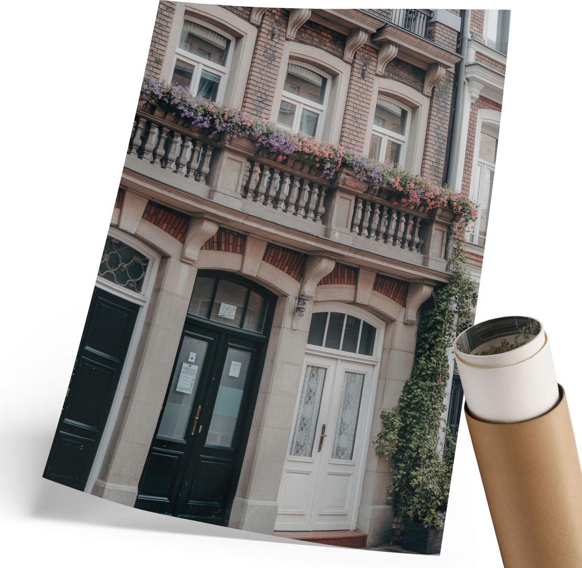 Coloray Polycanvas Poster - Een Huurhuis In De Stad, Fotografie - 210 x 297 mm - Bruin Illustratie - Rechthoek - Muurdecoratie - Woonkamer, Slaapkamer, Kantoor - Klassiek