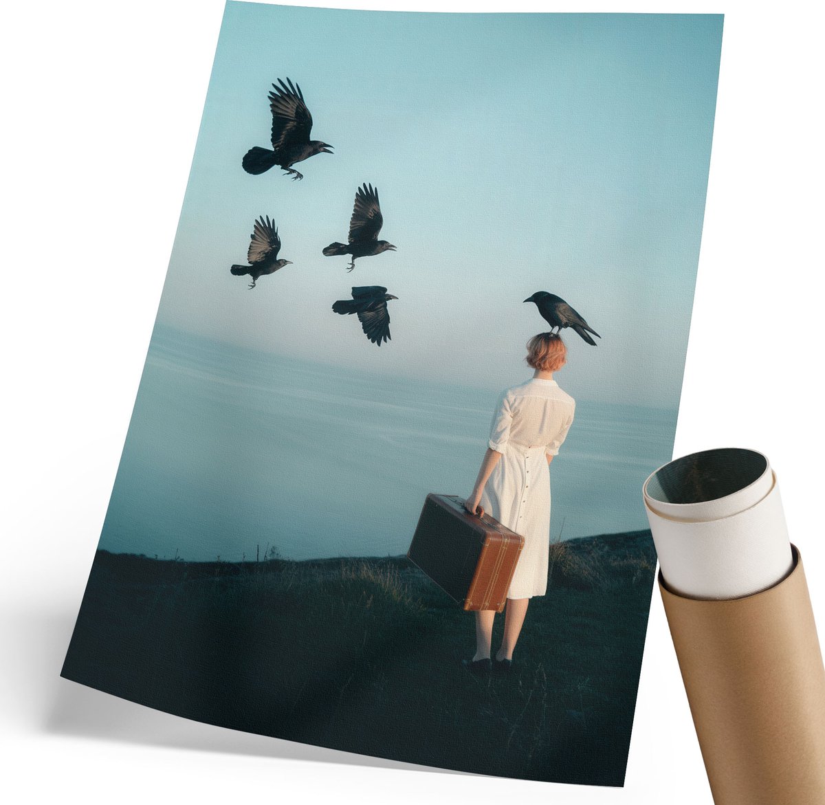Coloray Polycanvas Wandposter - Ruimtewandeling, Illustratie - 420 x 594 mm - Blauw Illustratie - Rechthoek - Canvasposter - Woonkamer, Slaapkamer, Kantoor - Retro