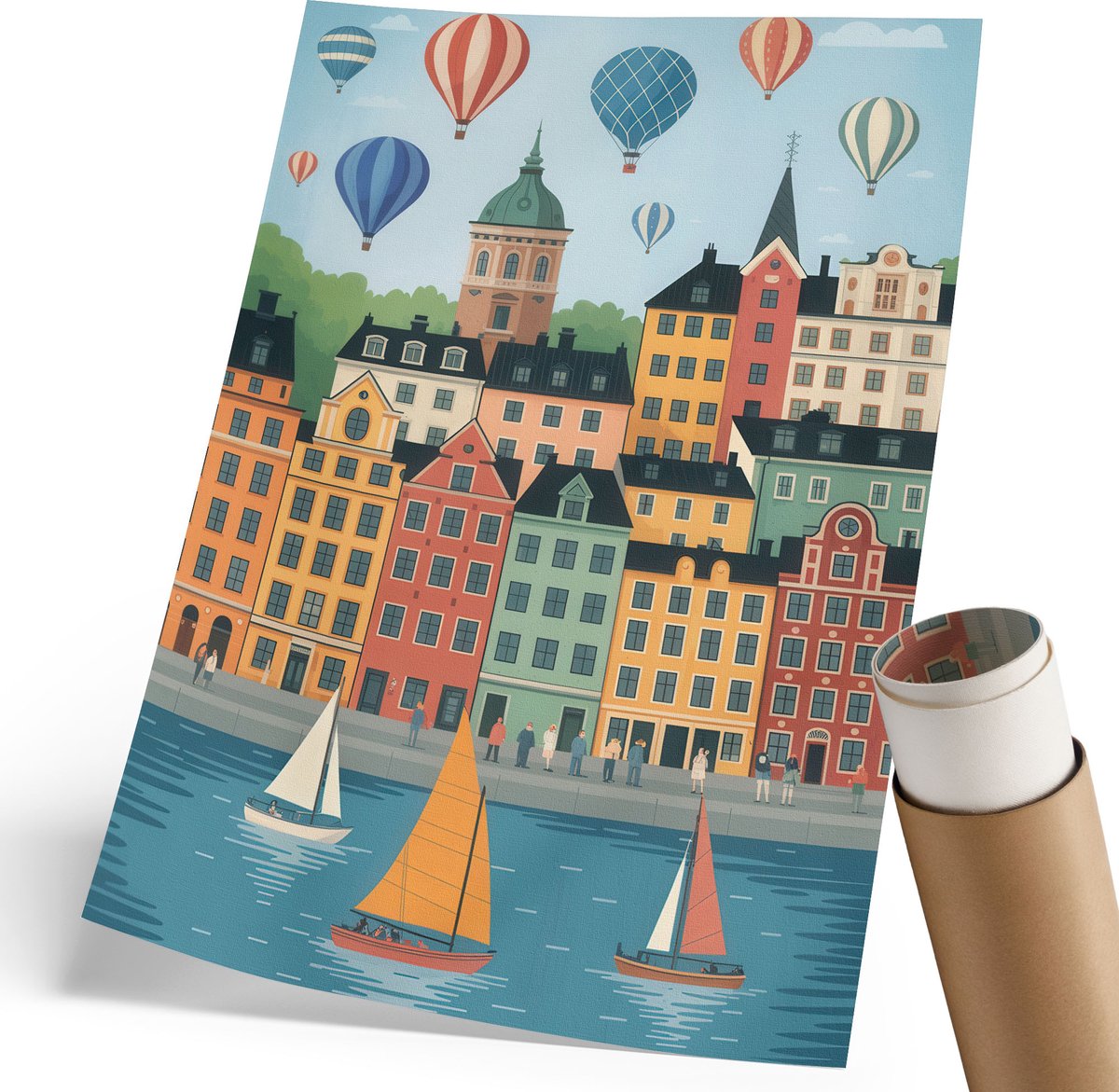 Coloray Polycanvas Poster - Strandlandschap, Geel - 420 x 594 mm - Grijs Illustratie - Rechthoek - Wandkunstwerk - Woonkamer - Klassiek