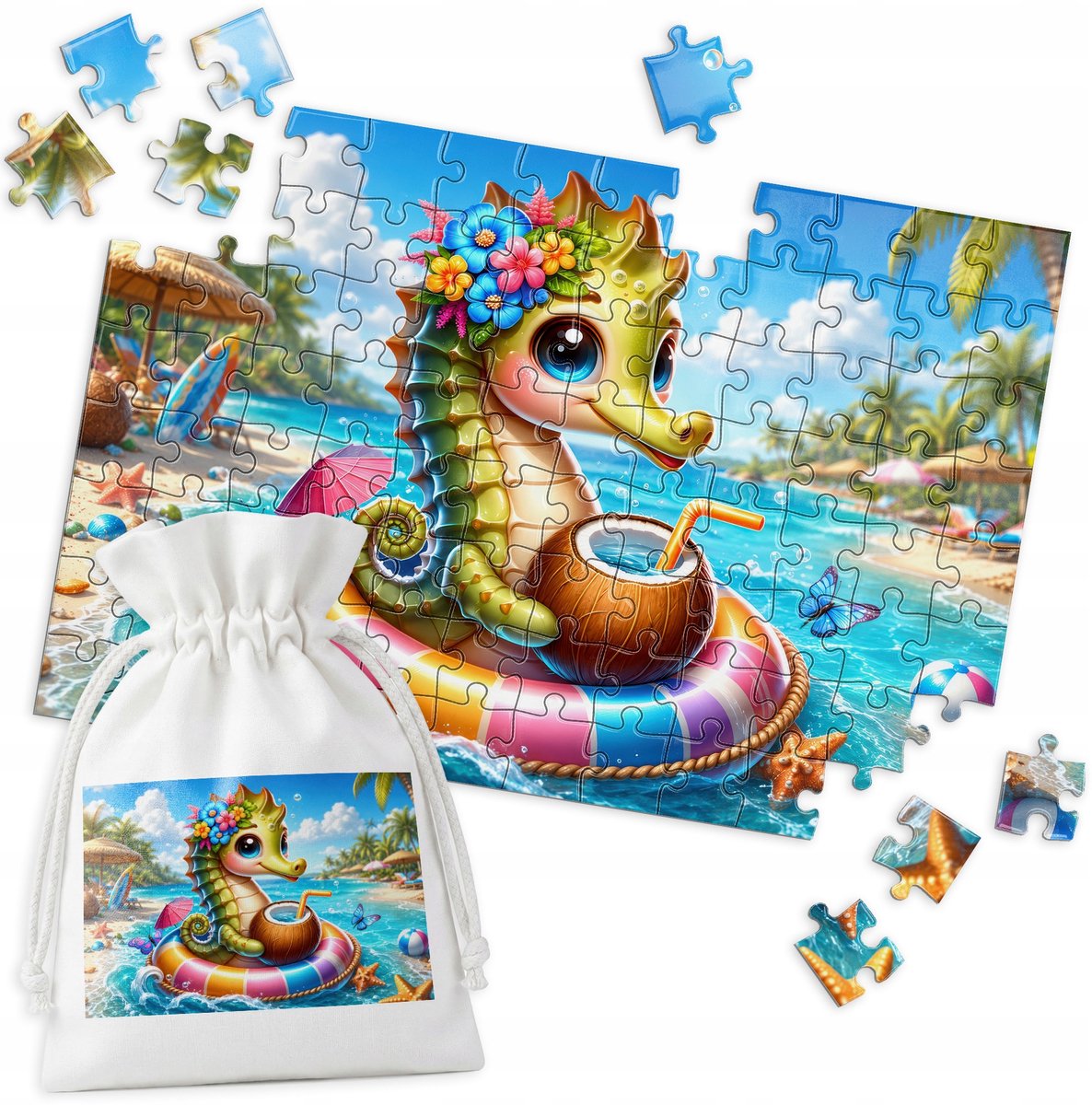 Houten Puzzel Zeepaardje Strand 96 Stukjes