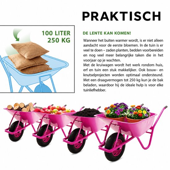 Kruiwagen 100 Liter Roze - Draagvermogen 250 kg — afbeelding 2