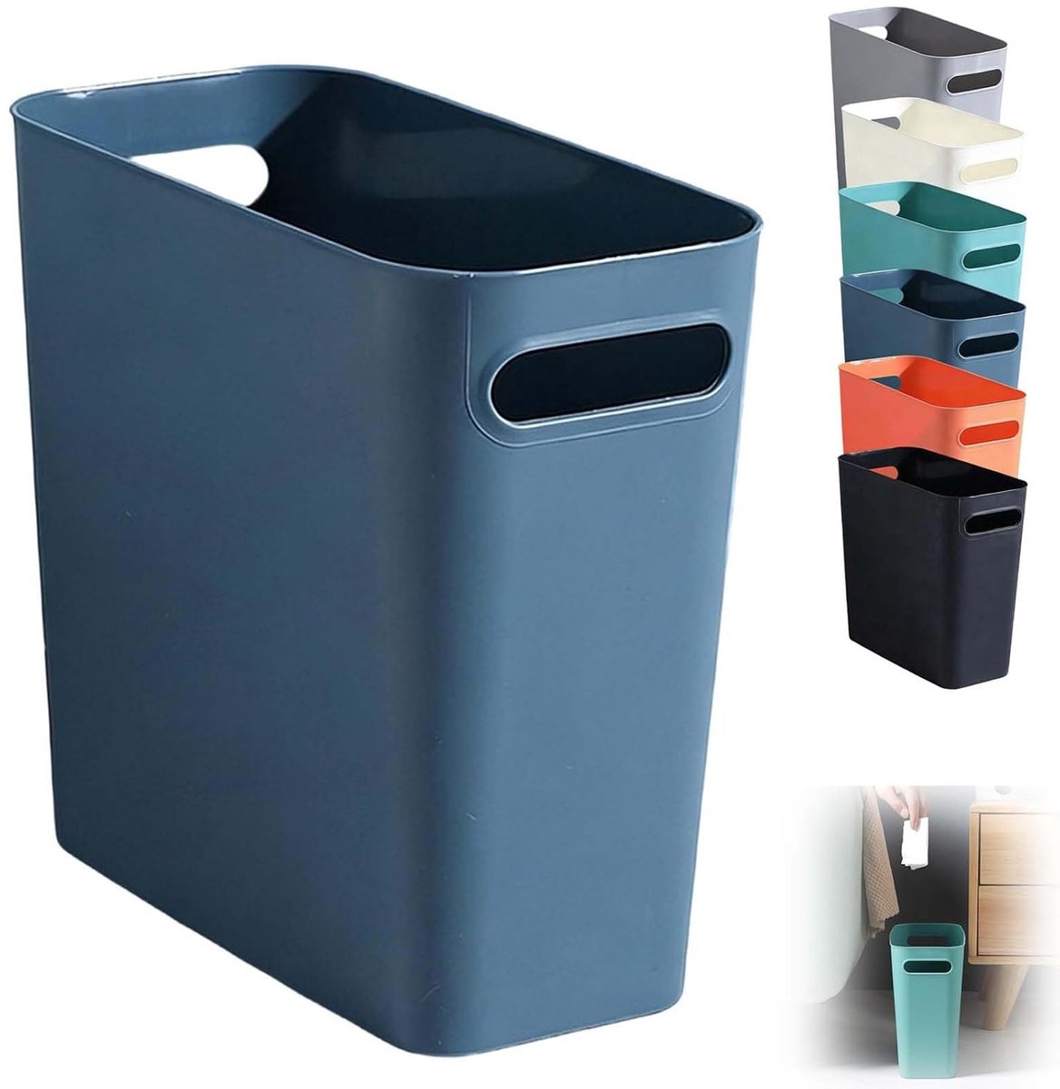 Prullenbakken, plastic prullenbakken, voor kantoren, woningen, badkamers en keukens (blauw).